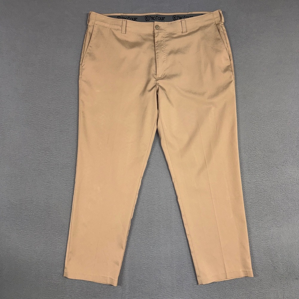 Pro Tour Golf Pants Mens 40x30 Brown Straight Performance Flat Front Chino